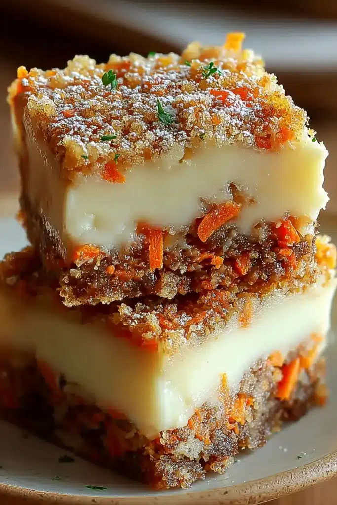 Carrot Cake Cream Cheese Bars Recipe Easy and Irresistible Treat 2 Carrot Cake Cream Cheese Bars with creamy cheesecake layer and moist texture