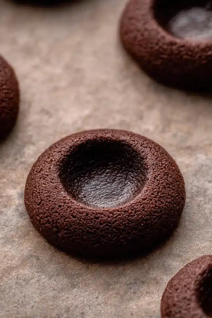 Chocolate Cherry Cookies That Are Rich and Irresistible 2 Chocolate Cherry Cookies with deep thumbprint center before filling