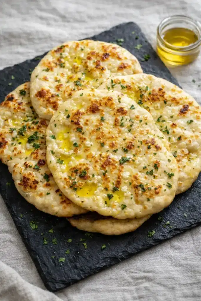 Cottage Cheese Flatbread Recipe That’s Soft, Easy, and High Protein 1 Golden cottage cheese flatbread with herbs and butter on slate board