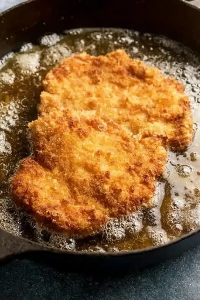 Country Fried Chicken Recipe That’s Crispy and Irresistible 3 Country fried chicken frying in skillet with crispy golden crust