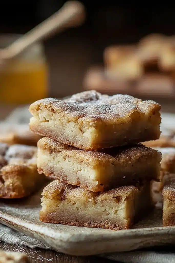 Cozy and Sweet Honey Cinnamon Dessert blondies stacked with soft chewy texture