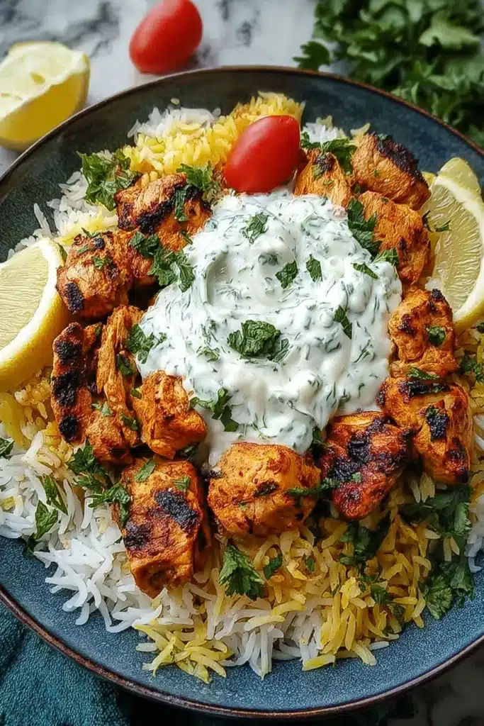 Dump And Bake Chicken Tzatziki Rice 1 Dump and bake chicken tzatziki rice with grilled chicken, fluffy rice, and creamy tzatziki sauce