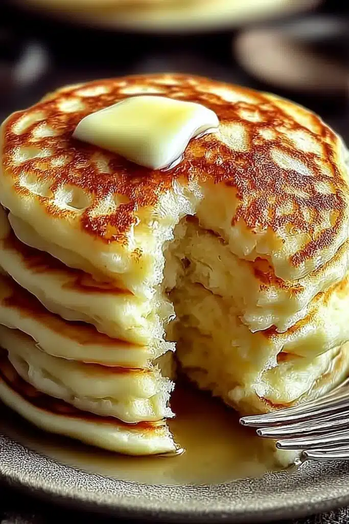 Flourless Cottage Cheese Pancakes Recipe (Easy & High Protein) 1 Flourless cottage cheese pancakes stacked with melting butter and fluffy texture