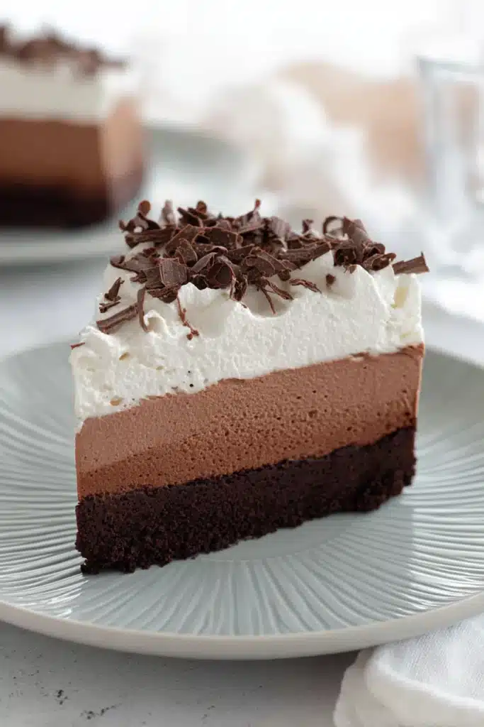 Gluten-Free Chocolate Mousse Cake Recipe You’ll Love 1 Gluten-free chocolate mousse cake slice with whipped cream and chocolate shavings
