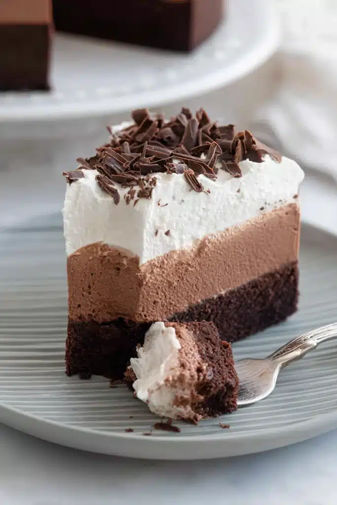 Gluten-Free Chocolate Mousse Cake Recipe You’ll Love 2 Gluten-Free Chocolate Mousse Cake slice with fork showing creamy layers