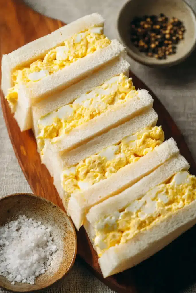 Japanese Egg Sandwich Recipe for a Quick and Easy Lunch 3 Japanese Egg Sandwich close up with creamy egg filling and soft milk bread