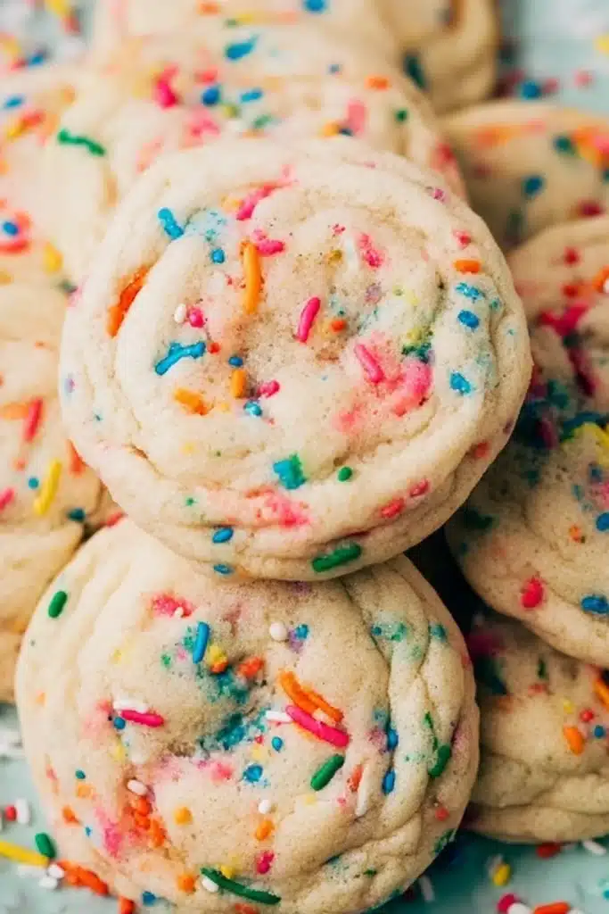 Soft Funfetti Cookies 2 Close-up of soft funfetti cookies with colorful sprinkles and chewy texture