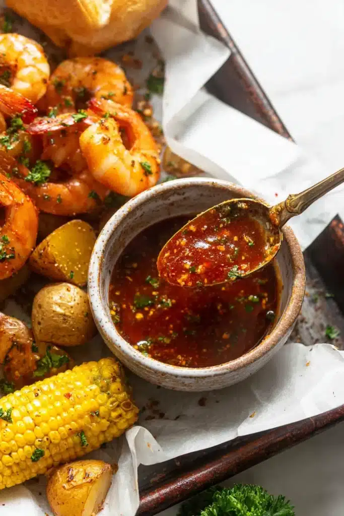 Cajun Garlic Butter Sauce: Bold, Buttery, and Ready in 10 Minutes 1 Cajun Garlic Butter Sauce served with shrimp corn and potatoes
