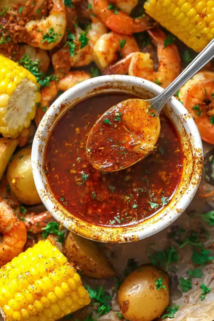 Cajun Garlic Butter Sauce: Bold, Buttery, and Ready in 10 Minutes 2 Cajun Garlic Butter Sauce served with shrimp corn and potatoes