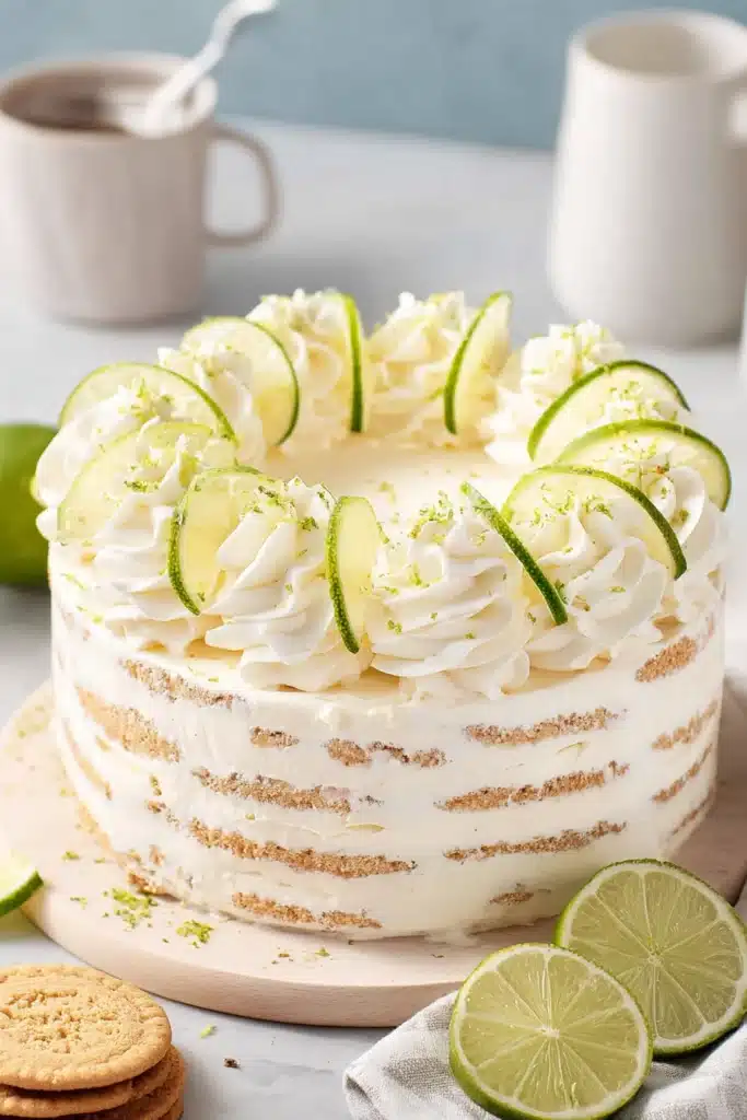 Carlota de Limón – Easy No-Bake Cinco de Mayo Dessert 1 Carlota de Limón lime icebox cake with whipped cream and fresh lime slices