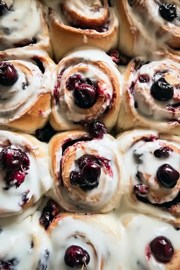 Cherry Cinnamon Rolls Recipe You’ll Love Every Time 1 Cherry cinnamon rolls with cream cheese frosting and glossy cherry filling