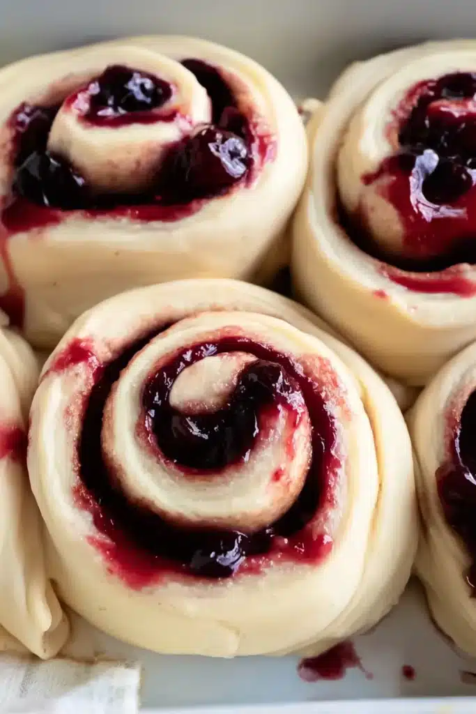 Cherry Cinnamon Rolls Recipe You’ll Love Every Time 3 Cherry cinnamon rolls dough with cherry filling before baking
