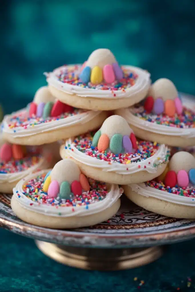 Cinco De Mayo Sombrero Cookies 1 Cinco De Mayo Sombrero Cookies with sprinkles and candy tops on serving plate