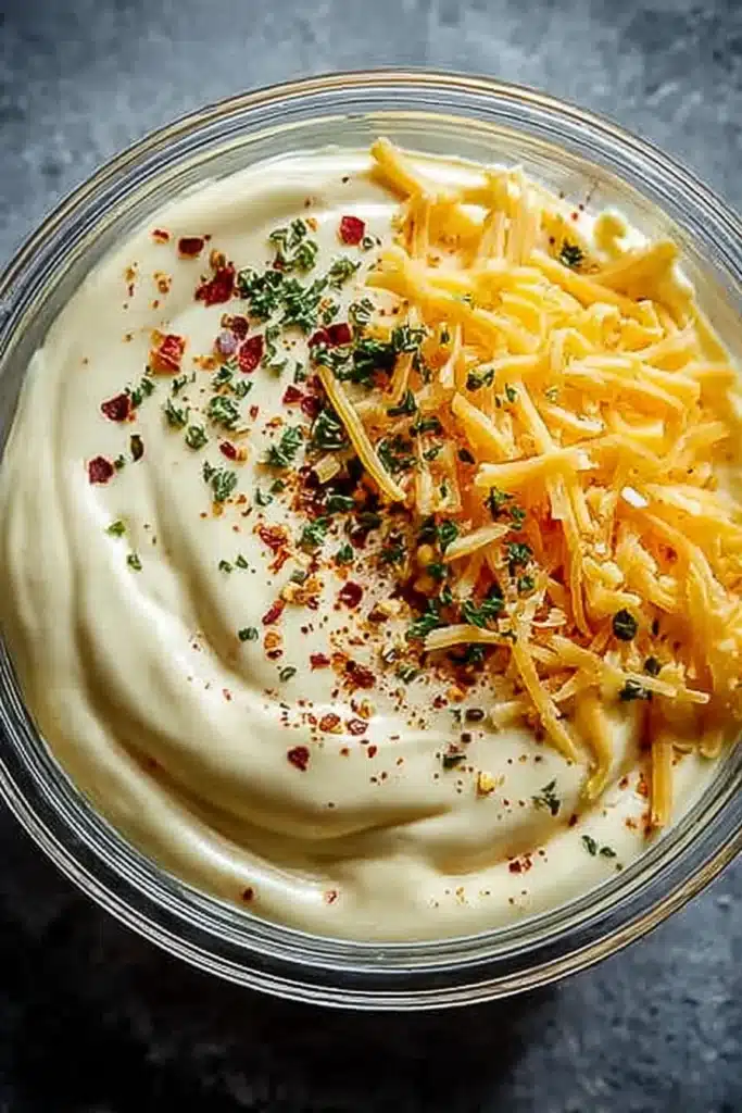 Easy Traditional Corn Dip 2 Easy Traditional Corn Dip creamy base with cheese and seasoning in bowl