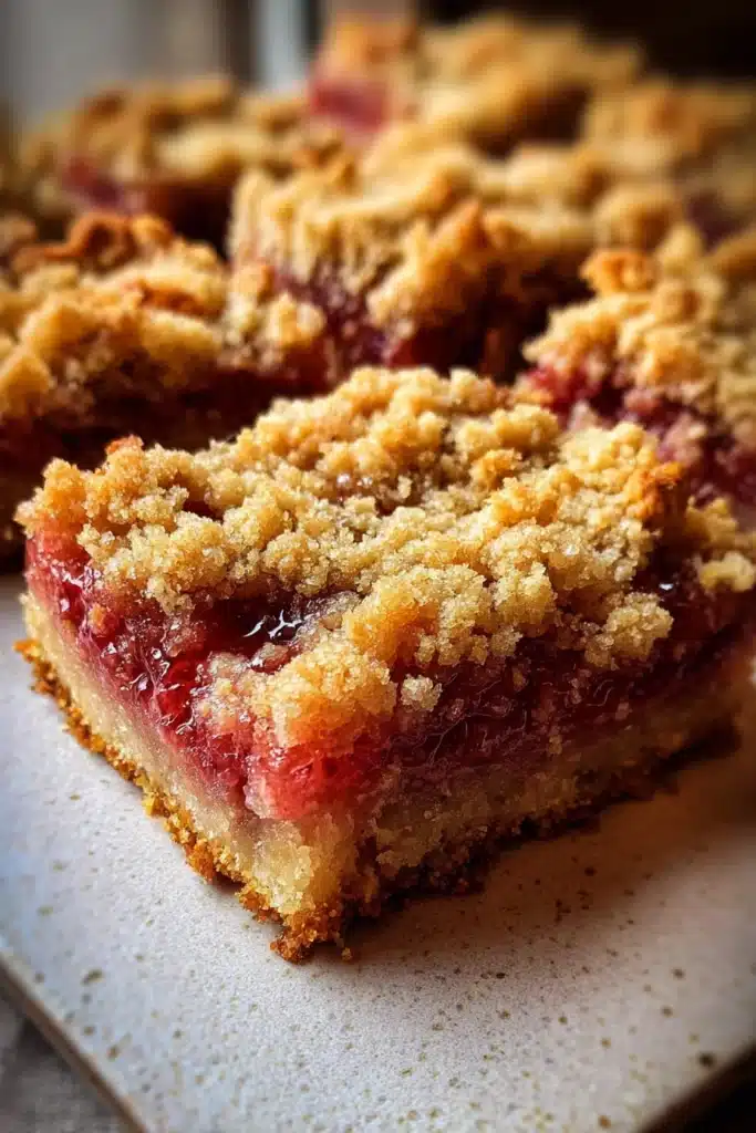 Magical 3 Ingredient Rhubarb Squares 2 Magical 3 Ingredient Rhubarb Squares with crumb topping and jammy filling