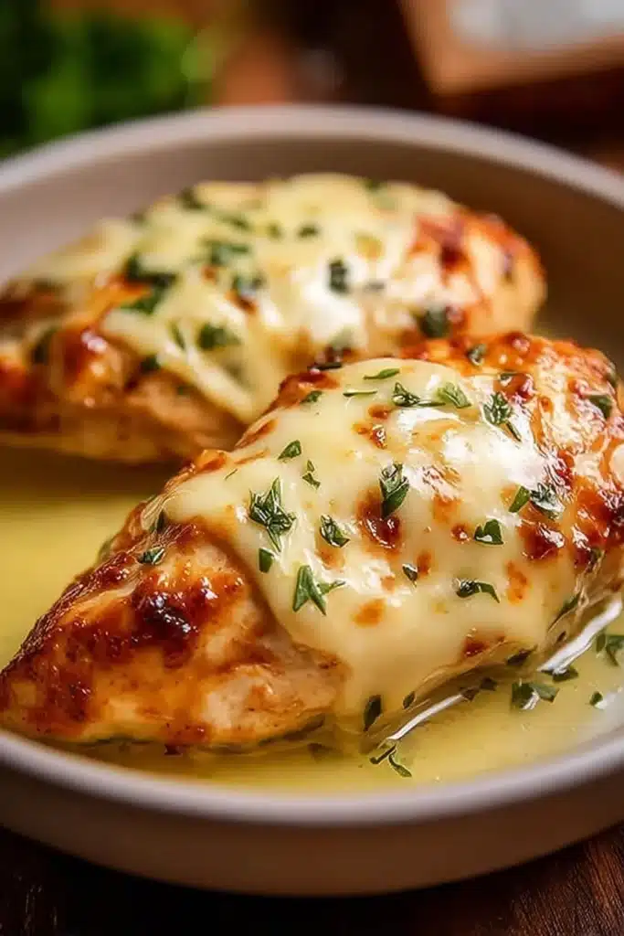 Melt in Your Mouth Chicken: The Easiest Creamy Baked Chicken Recipe 2 Melt in Your Mouth Chicken with creamy baked topping in a bowl
