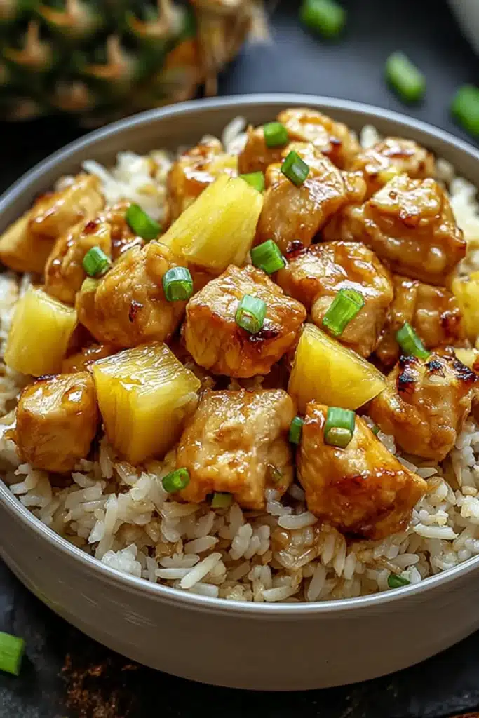 Pineapple Chicken and Rice Recipe for a Sweet Savory Dinner 1 Pineapple chicken and rice with juicy chicken, fluffy rice, and fresh pineapple chunks