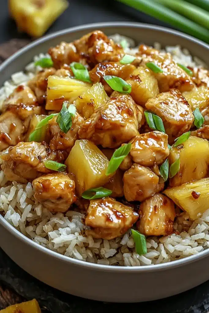 Pineapple Chicken and Rice Recipe for a Sweet Savory Dinner 2 Pineapple chicken and rice with juicy chicken, fluffy rice, and fresh pineapple chunks