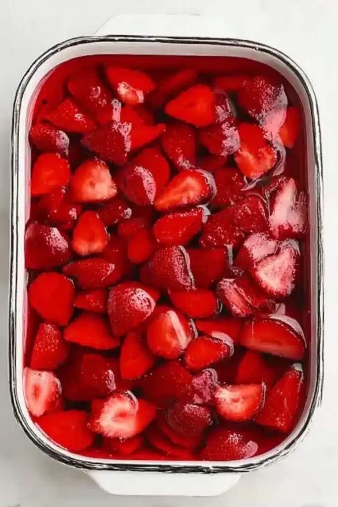 Summer Berry Jello Lasagna 2 Summer Berry Jello Lasagna strawberry jello layer with fresh sliced strawberries
