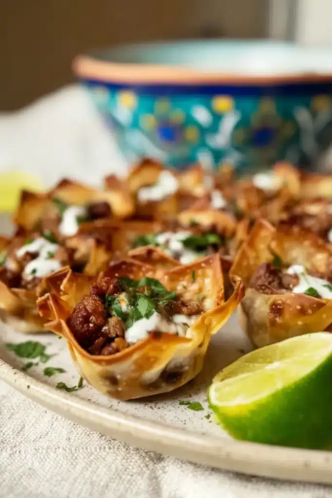 Taco Ranch Bites: The Ultimate Easy Party Appetizer 2 Taco Ranch Bites with crispy shells, beef filling, and creamy ranch topping