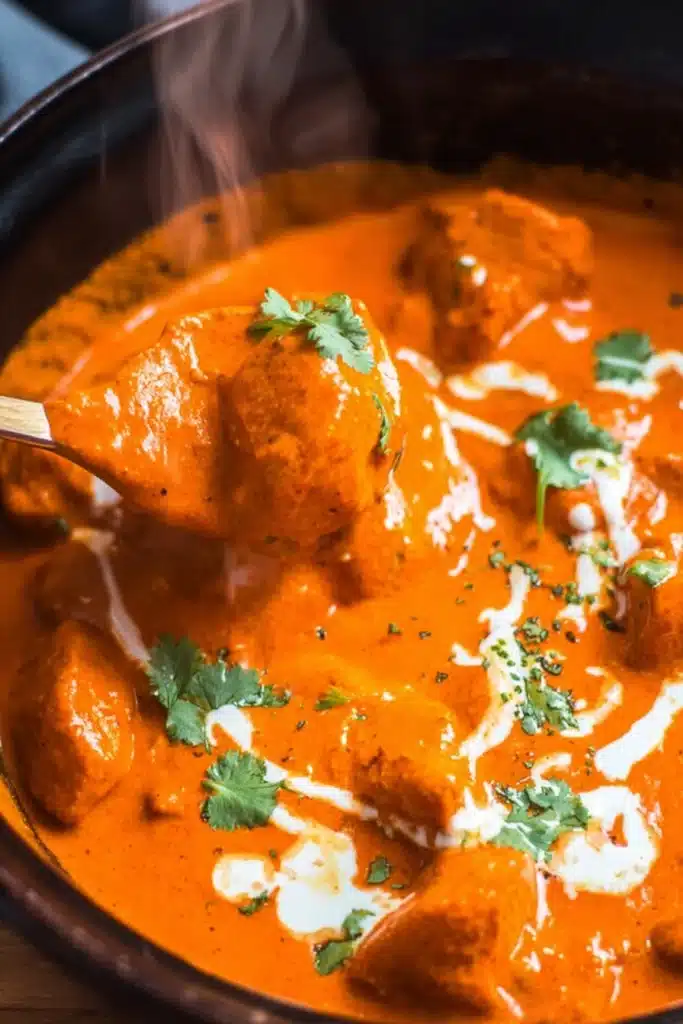 The Best Butter Chicken Recipe You’ll Ever Make at Home 3 Creamy butter chicken with tender chicken pieces in rich orange sauce