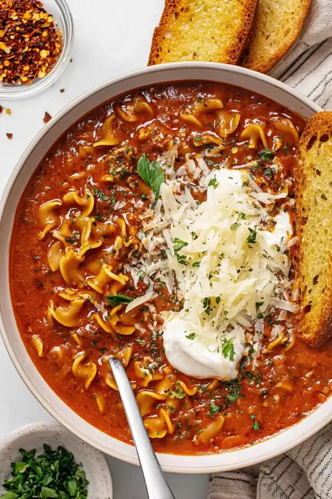 Vegetarian One Pot Lasagna Soup 5 Vegetarian One Pot Lasagna Soup with ricotta, parmesan, and herbs
