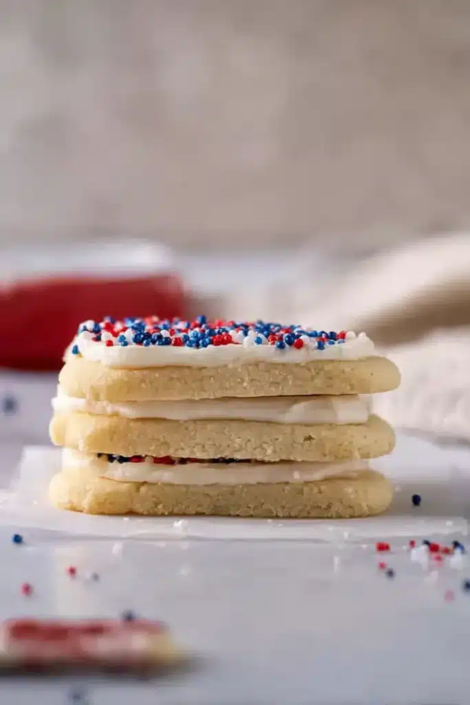 Crumbl Patriotic Birthday Cake Cookies Recipe for 4th of July 3 Crumbl Patriotic birthday cake Cookies dough shaped on baking tray before baking