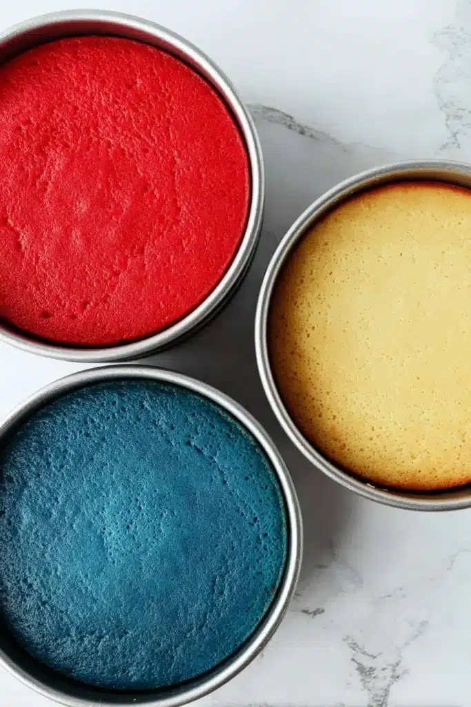 4th Of July Layer Cake red white and blue layers in pans