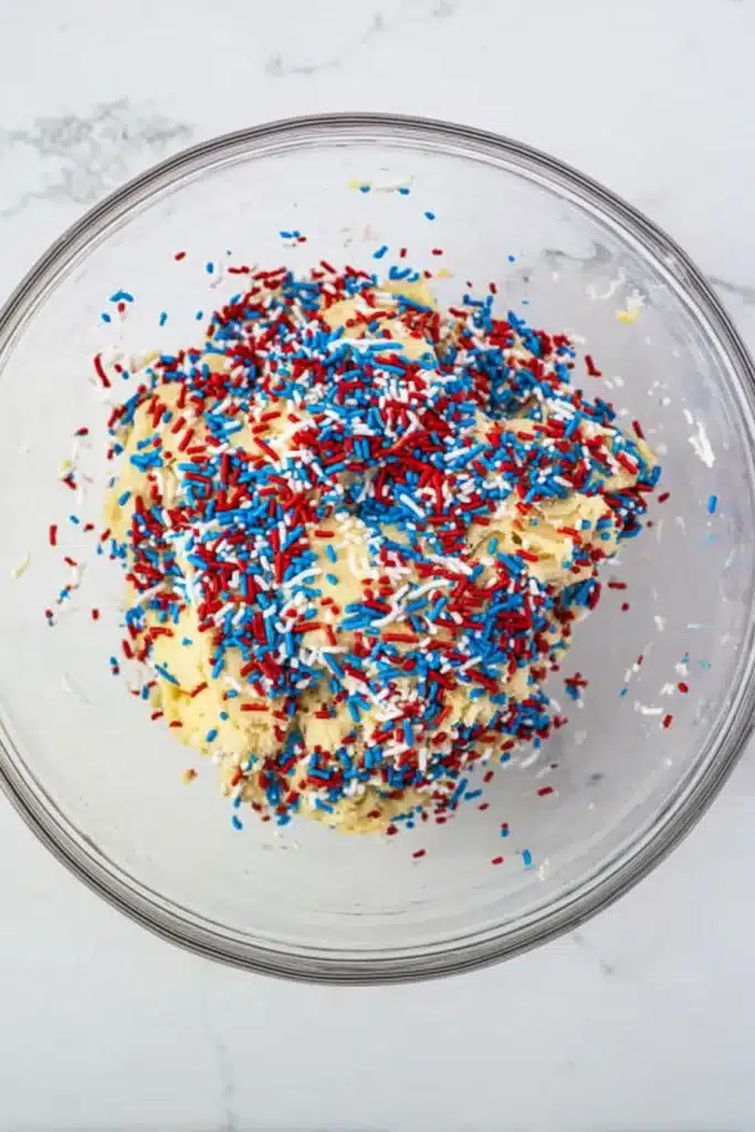 4th of July Sprinkle Cookies 2 4th of July Sprinkle Cookies dough mixed with patriotic sprinkles