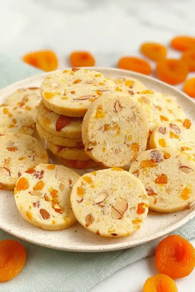 Apricot Almond Shortbread Cookies 1 Apricot almond shortbread cookies with dried apricots and almonds
