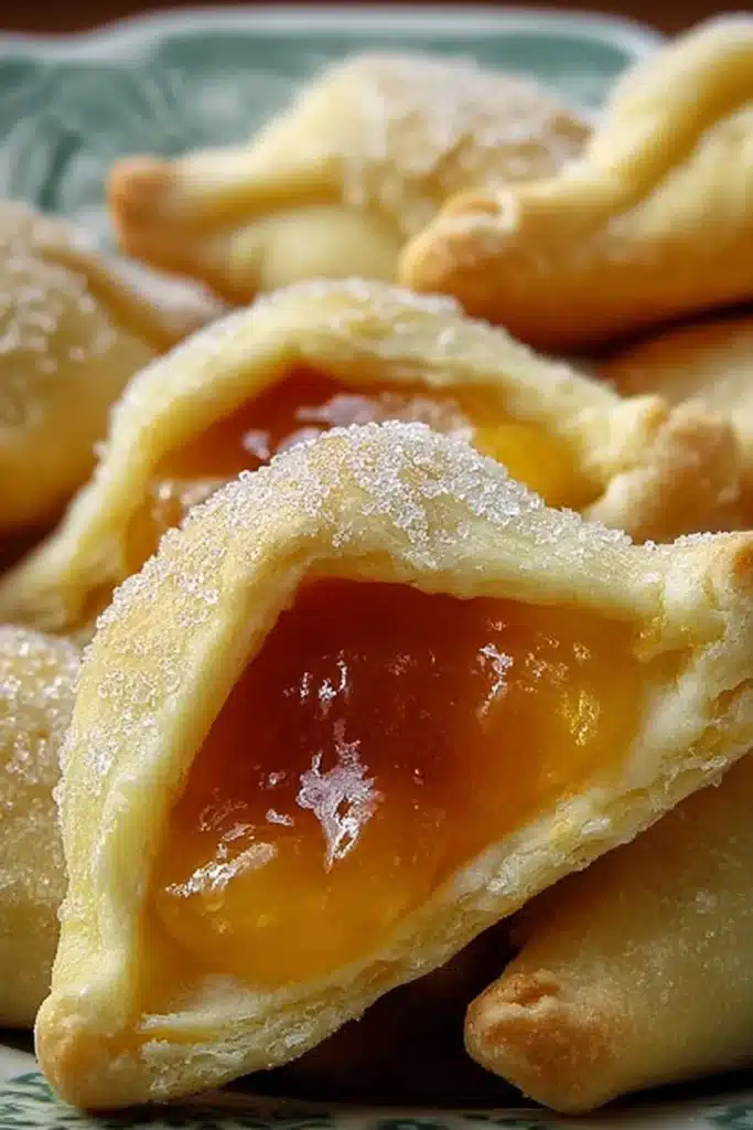 Apricot Pillow Cookies 2 Apricot Pillow Cookies with glossy apricot jam filling and buttery pastry