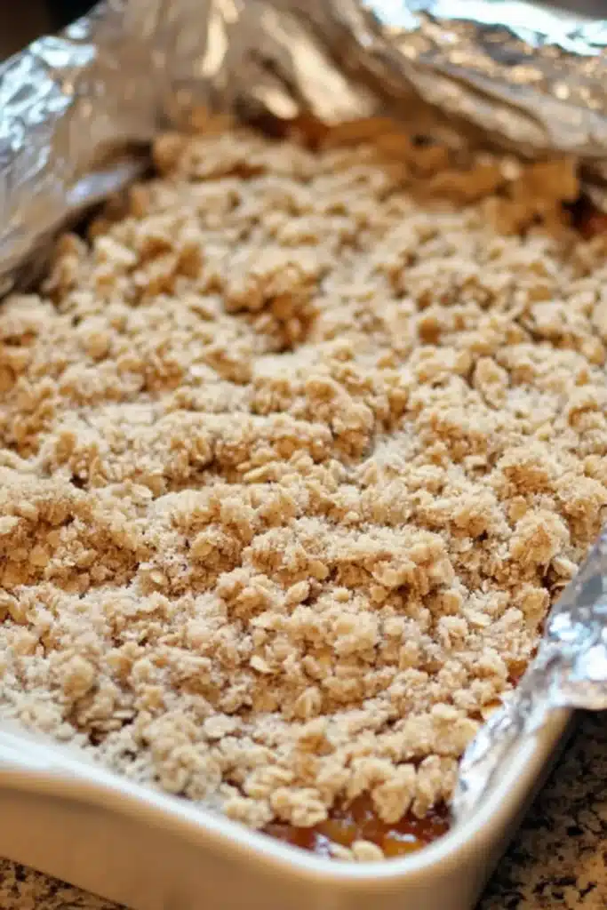 Apricot Oatmeal Crumble Bars Recipe 3 Apricot Oatmeal Crumble Bars ingredient with homemade apricot preserves in a glass jar