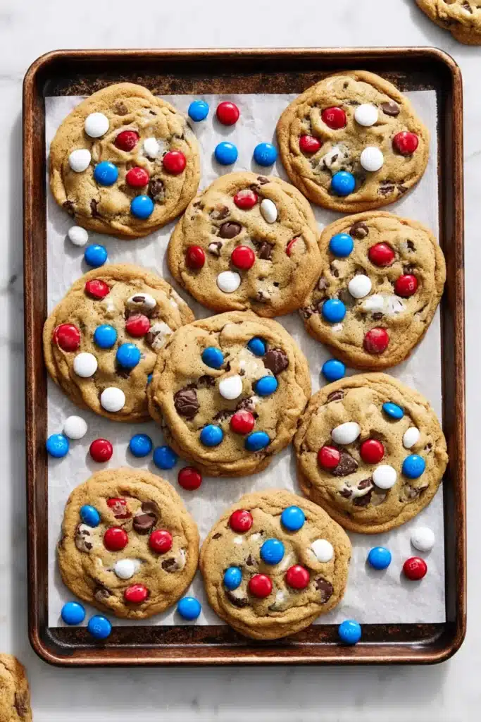4th of July Ice Cream Sandwiches 2 Scooping vanilla ice cream onto cookies for 4th of July Ice Cream Sandwiches