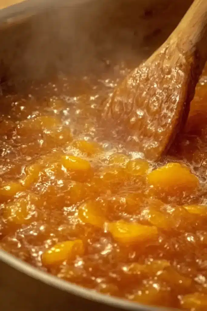 Apricot Jam Recipe 3 Boiling Apricot Jam with fruit chunks cooking in a pot