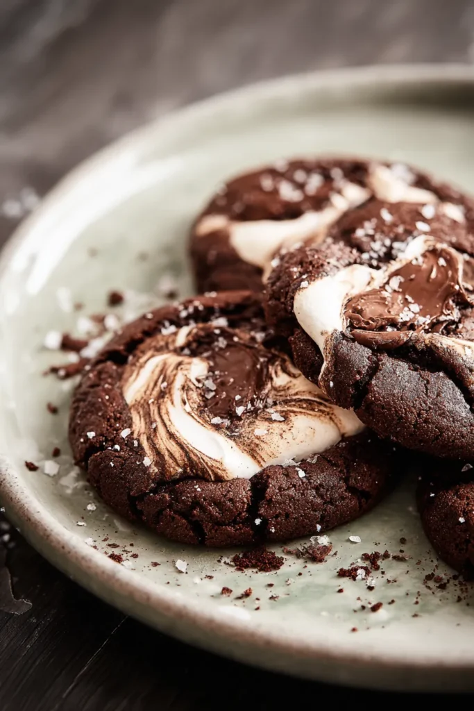 Chocolate Marshmallow Swirl Cookies 1 Chocolate Marshmallow Swirl Cookies with gooey marshmallow and rich fudgy chocolate texture