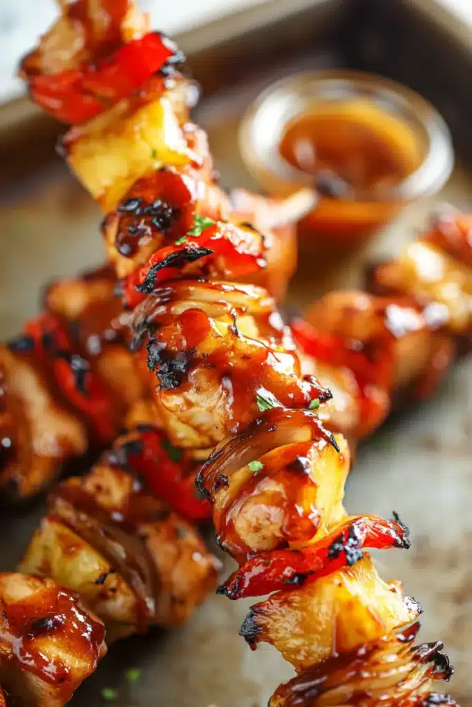 BBQ Pineapple Chicken Kabobs with juicy grilled chicken and caramelized pineapple