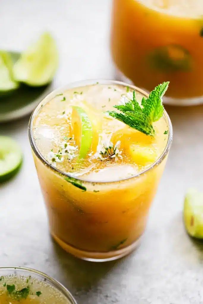 apple cider vinegar drink, healthy drink recipe, pineapple vinegar drink 2 Apple Cider Vinegar Drink served over ice with lime and mint
