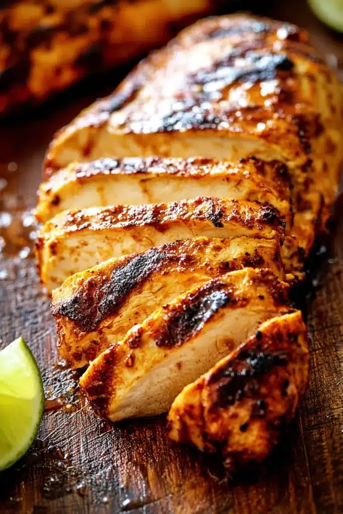 Chili Lime Chicken Tacos 2 Chili lime grilled chicken sliced with charred edges and juicy texture