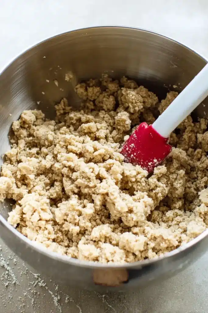 Mango Crumb Bars buttery crumble topping mixture in mixing bowl
