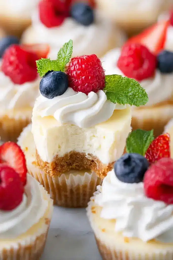 Mini Cheesecake Cups 4 Mini Cheesecake Cups with creamy cheesecake center, berries, and graham cracker crust