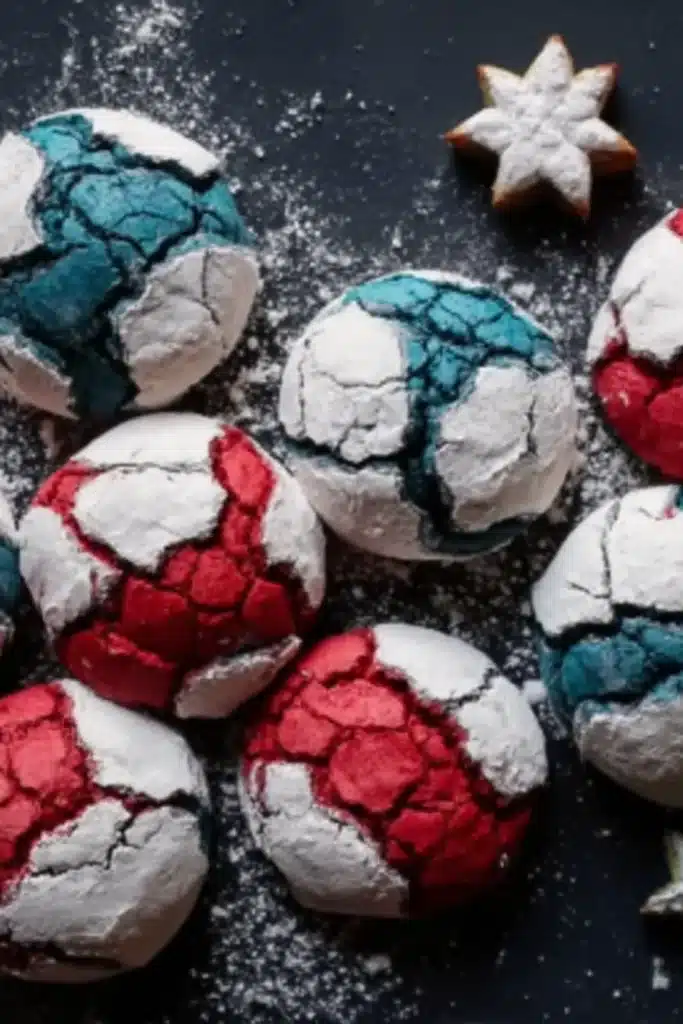 Patriotic Crinkle Cookies 4 Patriotic Crinkle Cookies dough balls coated in powdered sugar