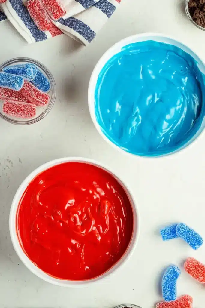 Red White and Blue Dirt Cups 2 Red White and Blue Dirt Cups pudding layers with patriotic colored cheesecake pudding