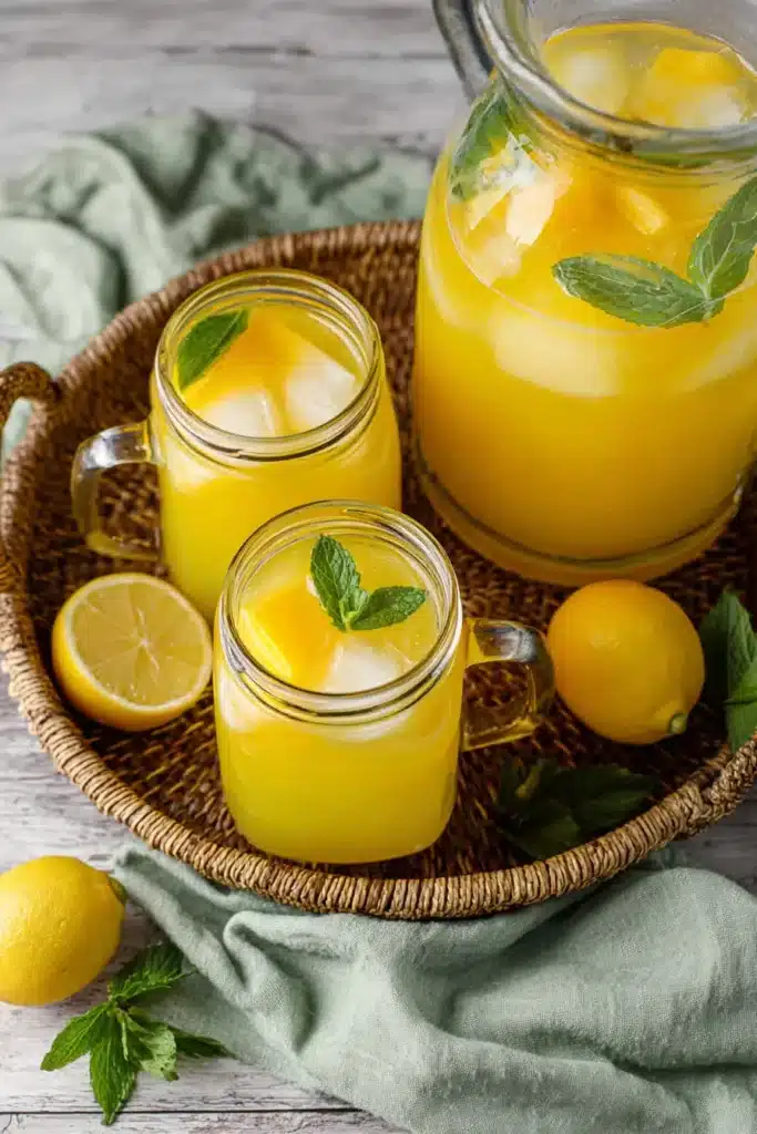 Refreshing Homemade Mango Lemonade 3 Refreshing Homemade Mango Lemonade served with mint and ice
