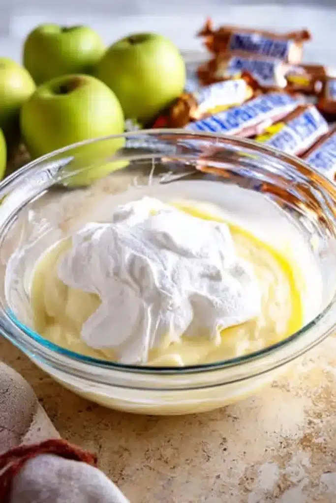 Snickers Salad 2 Snickers Salad pudding mixture with whipped topping