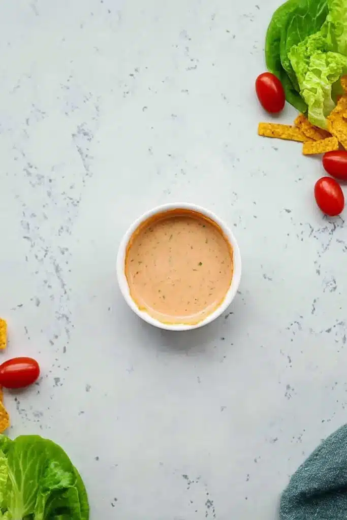BBQ Chicken Salad 3 BBQ Chicken Salad BBQ ranch dressing in a small bowl