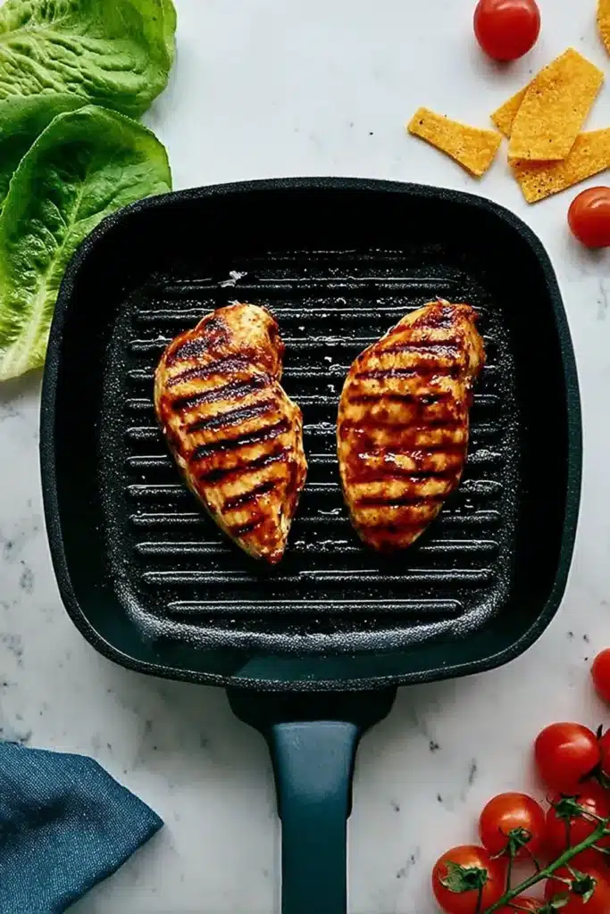 BBQ Chicken Salad 2 BBQ Chicken Salad grilled chicken cooking with charred grill marks