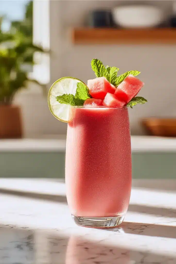 Watermelon Smoothie 2 Fresh ingredients for a Watermelon Smoothie beside a blender
