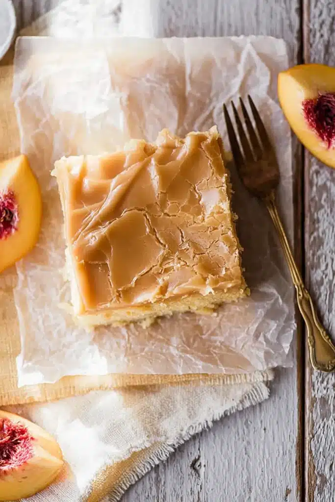 Brown Sugar Peach Cake 3 Brown Sugar Peach Cake with crackly caramel frosting