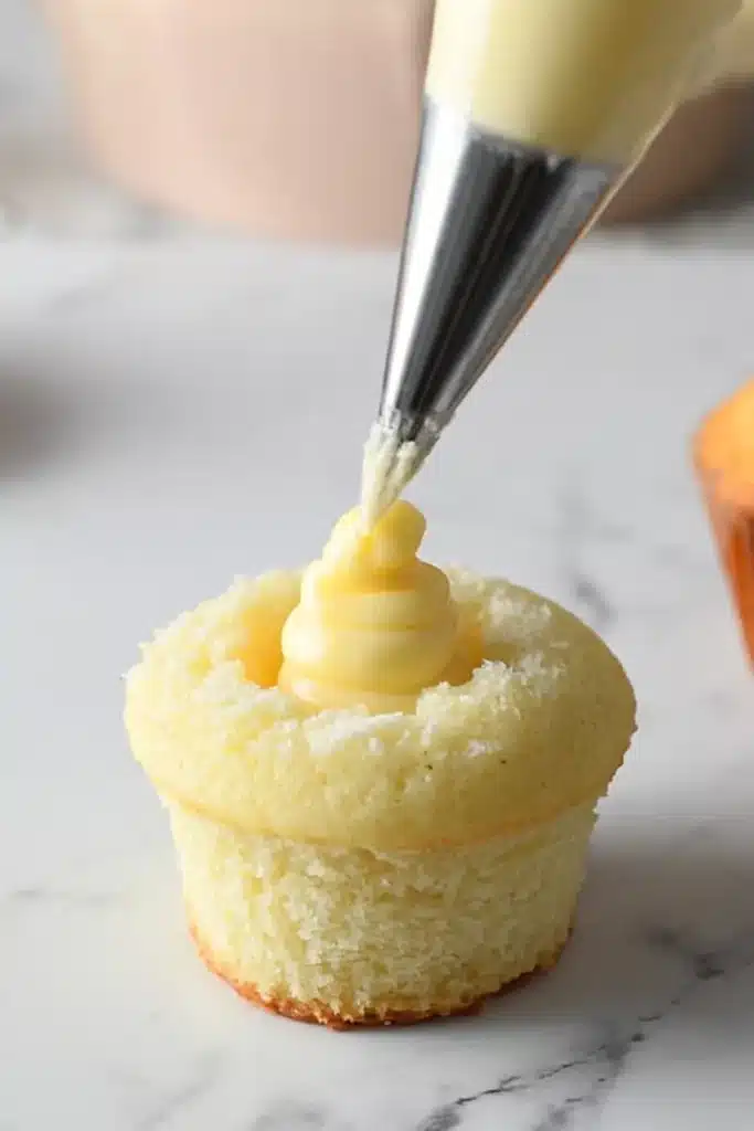 Peach Bellini Cupcakes 6 Peach Bellini Cupcakes filled with champagne pastry cream