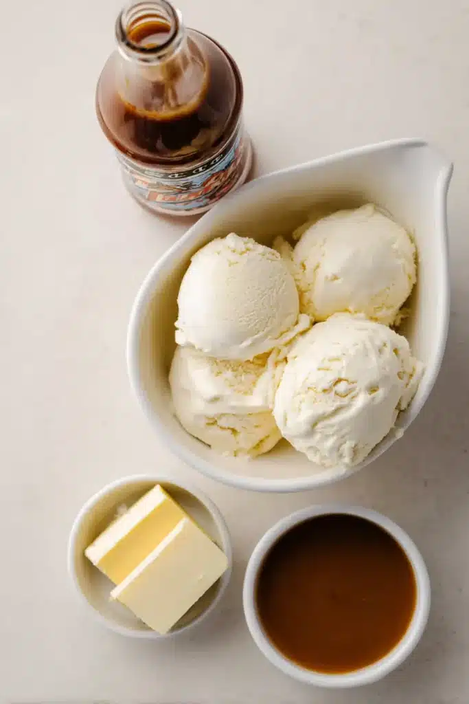 Frozen Butterbeer Recipe 2 Frozen Butterbeer ingredients with ice cream, cream soda, butter, and butterscotch sauce